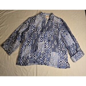 Ruby Rd. Favorites Blue Sheer Button Down Top Womens Size 6